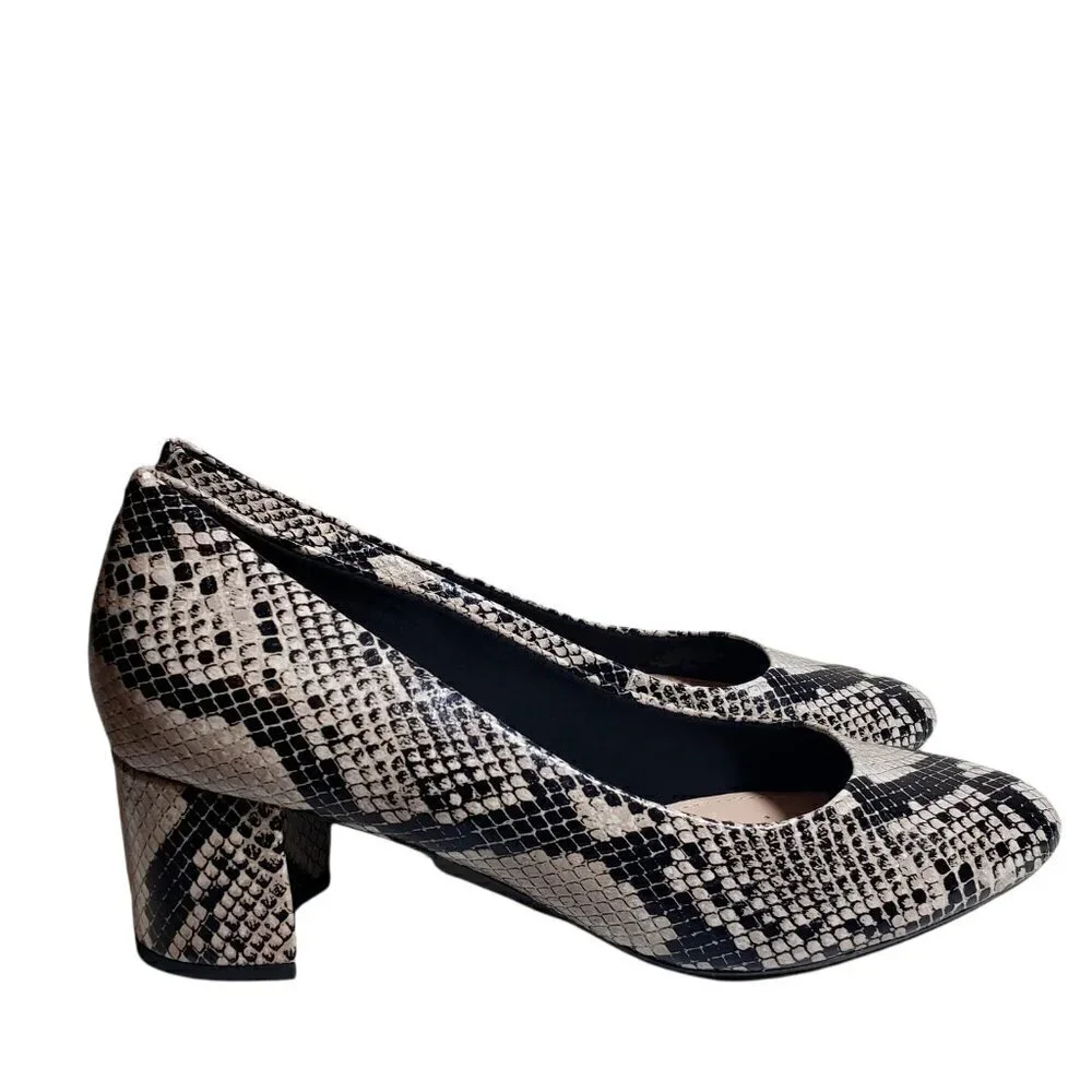Easy Spirit Women Snake Print Almond Toe Slip On Leather Pump Heels Shoes Sz 10M